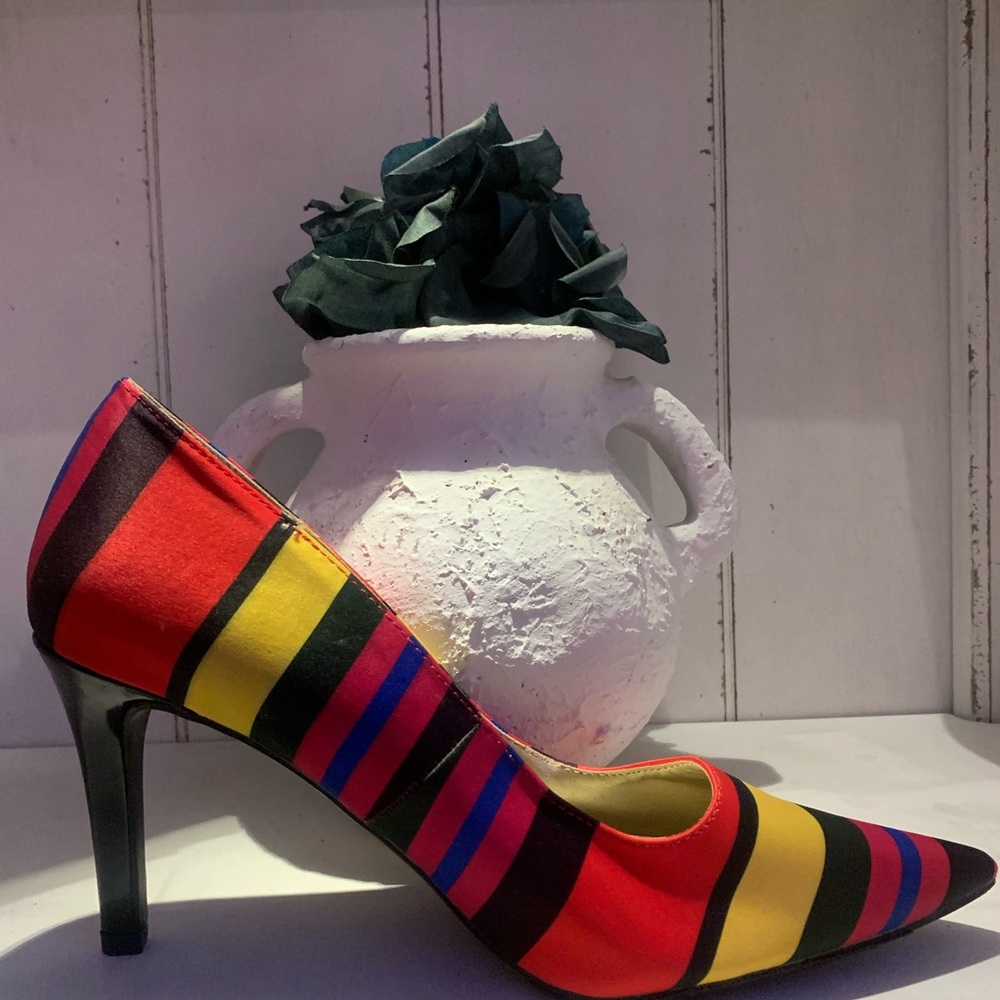 Striped Multicolor Pointed-Toe High Heel Pump - Women